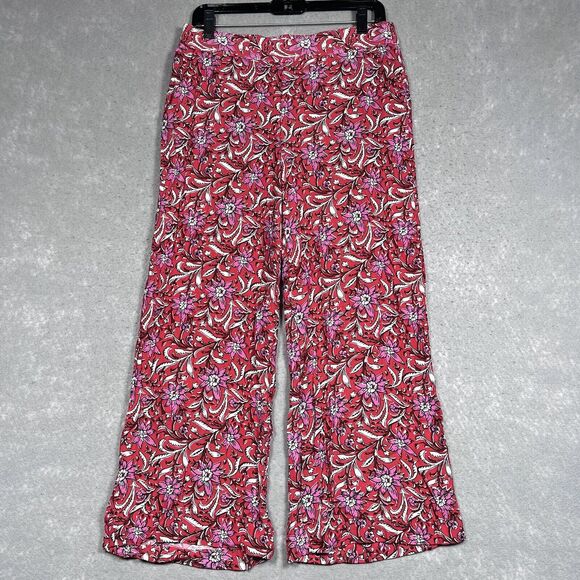 Loft Pants Womens Small Red Pink Fluid Wide Leg Floral Spring Bloom Pockets - Picture 1 of 12